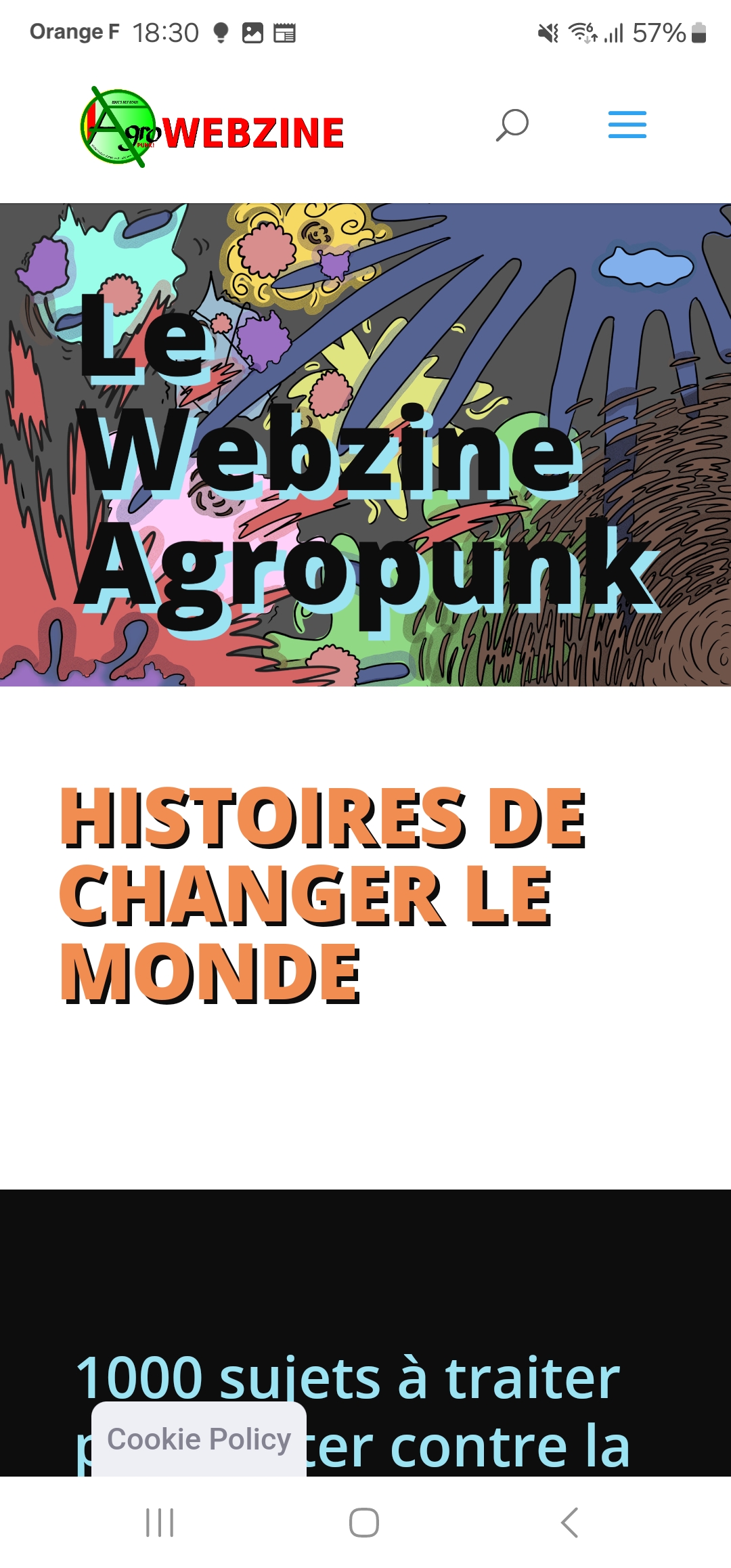 screenshot de la page d'accueil du webzine Agropunk sur mobile